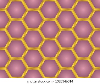 Seamless gold honeycomb pattern design with sea pink background. vector ilustration