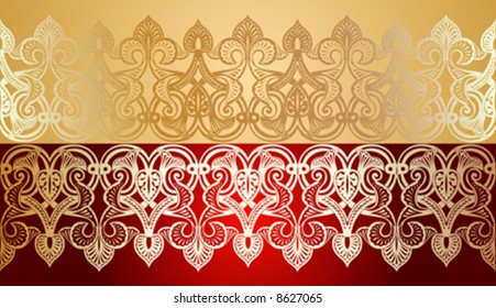 Seamless Gold Lace Ornate On Red