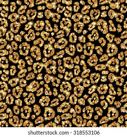 Seamless gold leopard pattern. Vector illustration. Shining fashion wild background. Chic animal print