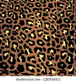 Seamless gold leopard print. Vector pattern, texture, background