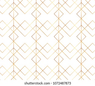 Seamless gold line geometric modern pattern. Background with rhombus, triangles and nodes. Golden texture.
