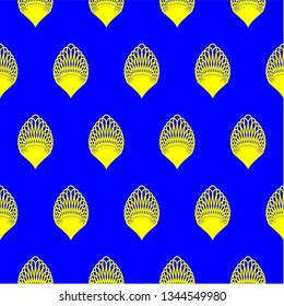 Seamless gold on blue vector graphic abstract pine cone wallpaper.