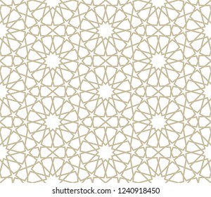 Padrão oriental dourado sem emenda. Fundo islâmico. Textura linear árabe. Ilustração vetorial.