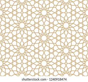 Seamless gold oriental pattern. Islamic background. Arabic linear texture. Vector illustration.