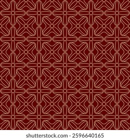Seamless gold ornament on a red background. The composition of colorful elements creates a seamless pattern. National ornament. Idea for textiles, textures, prints, wallpapers, clothes