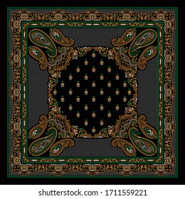 seamless gold paisley bandanna pattern on black