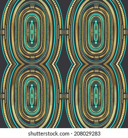 Seamless ?thnic gold pattern, design repeating element of the cylinders, vector