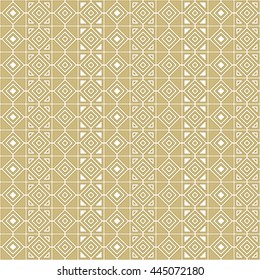 Seamless gold pattern with symmetric geometric ornament. Abstract rhombuses and triangles background. Mosaic wallpaper. Vector illustration