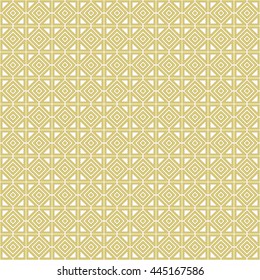 Seamless gold pattern with symmetric geometric ornament. Abstract rhombuses and triangles background. Mosaic wallpaper. Vector illustration