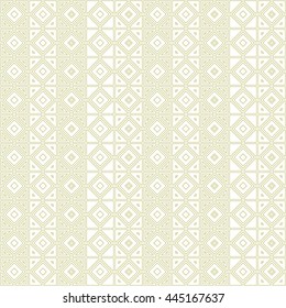 Seamless gold pattern with symmetric geometric ornament. Abstract rhombuses and triangles background. Grill wallpaper. Vector illustration
