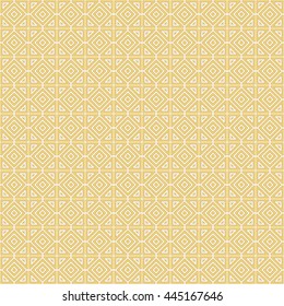 Seamless gold pattern with symmetric geometric ornament. Abstract rhombuses and triangles background. Mosaic wallpaper. Vector illustration