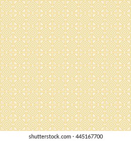 Seamless gold pattern with symmetric geometric ornament. Abstract rhombuses and triangles background. Mosaic wallpaper. Vector illustration