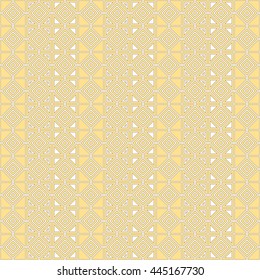 Seamless gold pattern with symmetric geometric ornament. Abstract rhombuses and triangles background. Mosaic wallpaper. Vector illustration