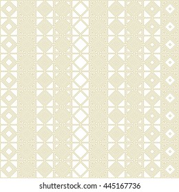 Seamless gold pattern with symmetric geometric ornament. Abstract rhombuses and triangles background. Grill wallpaper. Vector illustration