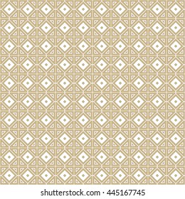 Seamless gold pattern with symmetric geometric ornament. Abstract rhombuses and triangles background. Mosaic wallpaper. Vector illustration