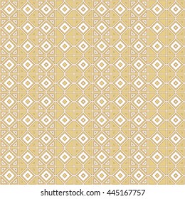 Seamless gold pattern with symmetric geometric ornament. Abstract rhombuses and triangles background. Mosaic wallpaper. Vector illustration