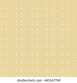 Seamless gold pattern with symmetric geometric ornament. Abstract rhombuses and triangles background. Mosaic wallpaper. Vector illustration