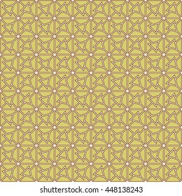 Seamless gold pattern with symmetric geometric ornament. Abstract triangles and blocks background. Mosaic wallpaper. Vector illustration
