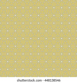 Seamless gold pattern with symmetric geometric ornament. Abstract triangles and blocks background. Mosaic wallpaper. Vector illustration