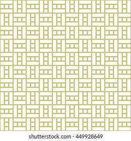 Seamless gold pattern with symmetric geometric ornament. Abstract squares and rectangles background. Grid wallpaper. Vector illustration