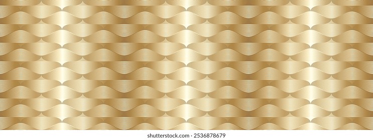 Seamless gold pattern with twisted elements for brochure, flyer, cards, wrapping, banner, and cover design. Hand draw premium luxury endless ornament for design interior. Ceramic bathroom tiles.