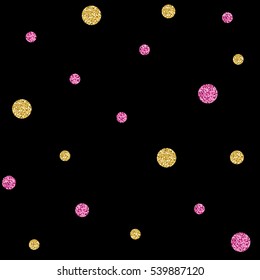 SEAMLESS GOLD AND PINK DOT GLITTER PATTERN ON BLACK BACKGROUND