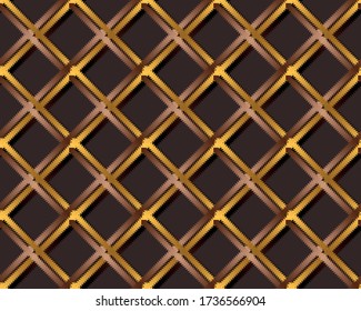 Seamless gold plaid pattern on black background. vector illustration