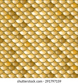 Seamless Gold Polygonal River Fish Scales. A Sample Of Fish Scales Pattern For Packaging Design, Corporate Identity Or Tissue. Vector Illustration Eps 10. RGB Colors.