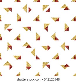 seamless gold and red triangle glitter pattern with white background