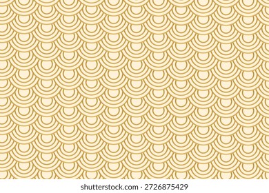 Patrón de onda de vieira dorada sin costuras sobre fondo crema suave inspirado en el elegante diseño decorativo asiático.