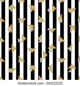 seamless gold and silver triangle glitter pattern with stripe background