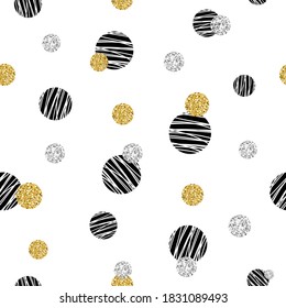 nahtloser goldener und glänzender Hintergrund mit schwarzem Polka-Punkt