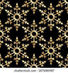 patrón de copos de nieve de oro sin soldadura e ilustración vectorial de fondo