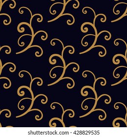 Seamless gold spiral pattern on dark blue background. Vector illustration