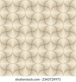 Seamless gold and white art deco circle stripe line and fan shape pattern.