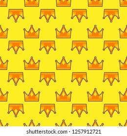 Seamless gold white crown pattern yellow background