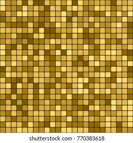 Seamless golden abstract pattern. Geometric print composed of golden squares on dark background. Imitation of gold mosaic.