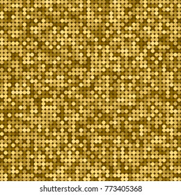 Seamless golden abstract pattern. Geometric print composed of small golden circles on dark background. Gold glitter