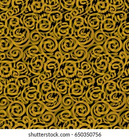 Seamless golden abstract vector pattern. Flowers ornament in retro style.