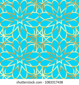 Seamless golden arabic geometric pattern. Vector traditional muslim arabesque background.