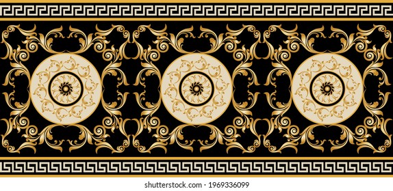 Seamless golden baroque border on a black background. EPS10 Illustration.