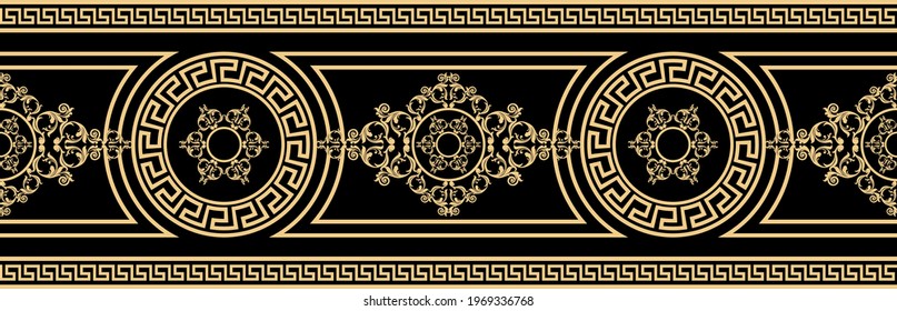 Seamless golden baroque border on a black background. EPS10 Illustration.