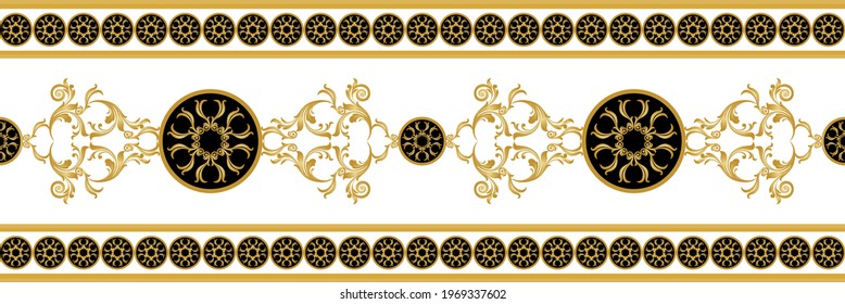 Nahtlose goldene Barockgrenze auf weißem Hintergrund. EPS10-Illustration.