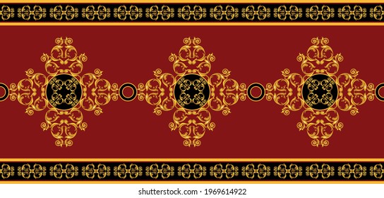 Seamless golden baroque border on a black background. EPS10 Illustration.