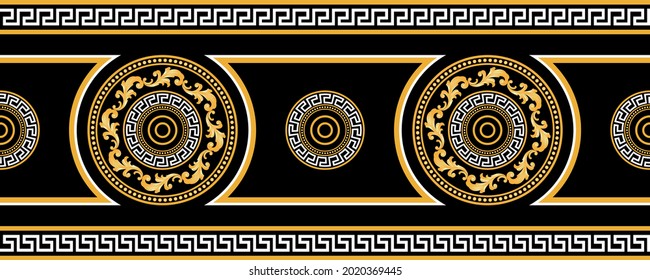 Seamless golden baroque border on black. Vector Illustration.