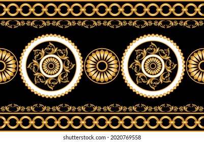 Borde barroco dorado sin inconfundibles sobre negro. Ilustración vectorial.