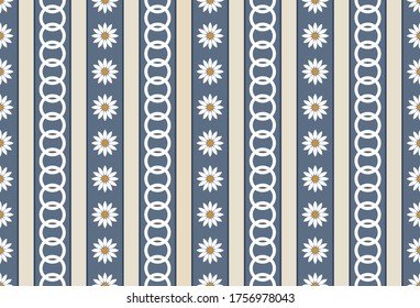 Seamless Golden Baroque Chain with Flower Pattern. Vector design for Fashion Print and Backgrounds.