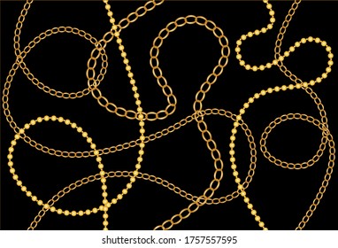 Seamless Golden Baroque Chain Pattern. Vector design for Fashion Print and Backgrounds.