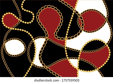 Seamless Golden Baroque Chain Pattern. Vector design for Fashion Print and Backgrounds.