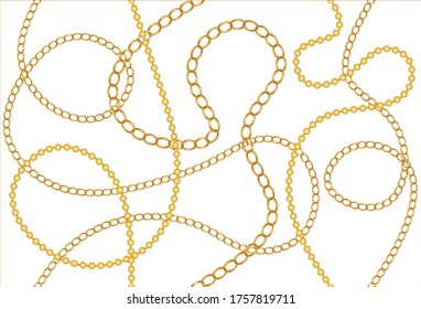  Seamless Golden Baroque Chain Pattern. Vector design for Fashion Prints and Backgrounds.